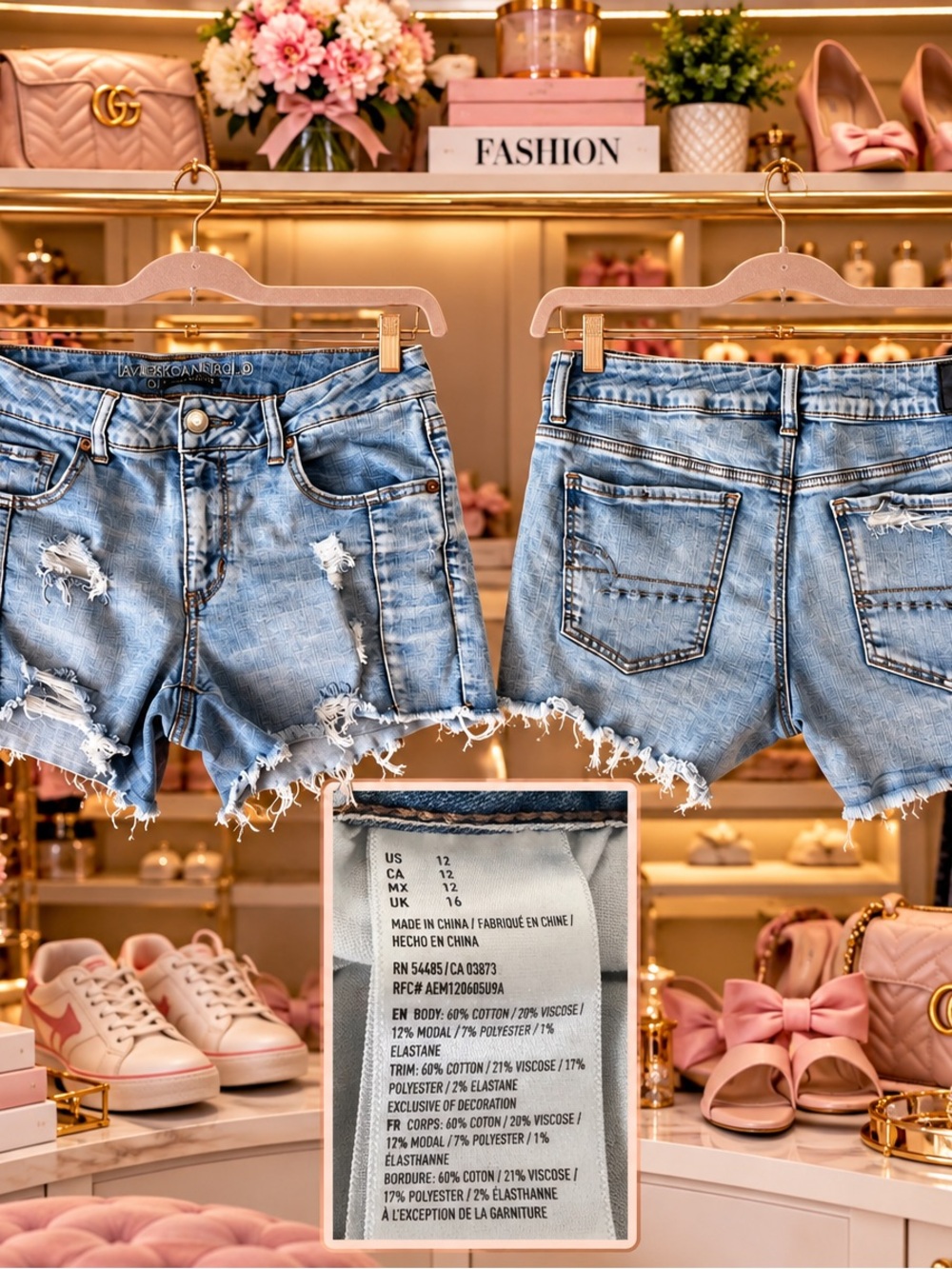 American Eagle Outfitters Light Blue Distressed Denim Cutoff Shorts